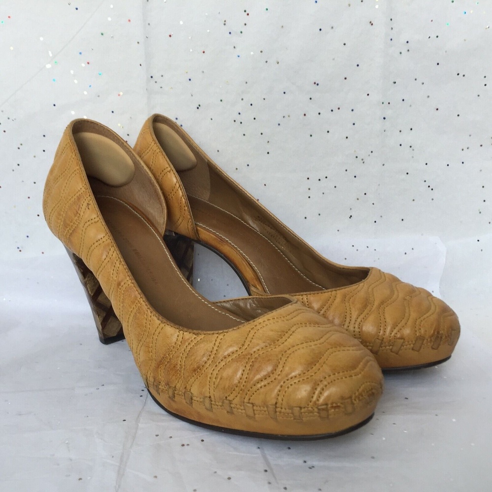 Schuler and Sons Anthropologie Mustard Yellow D'orsay Platform Pumps  Size 10